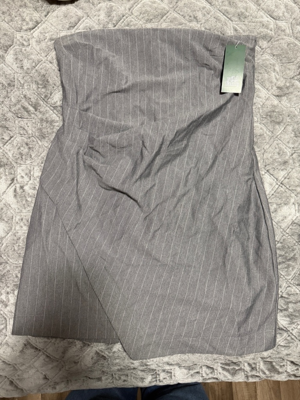 Strapless Pinstripe Mini Dress - Gray